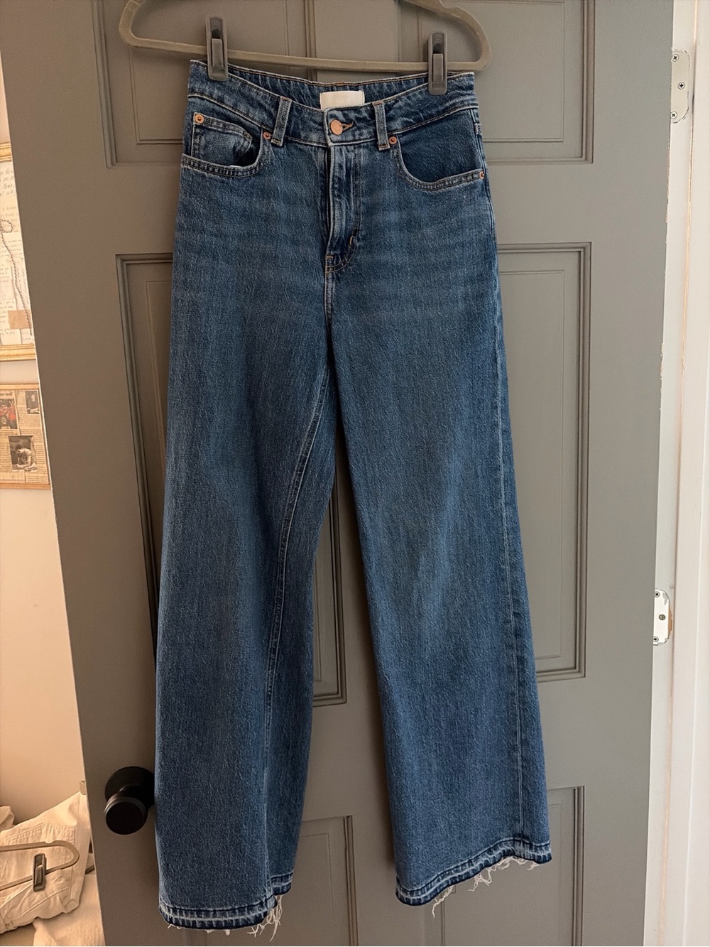 H&M Medium Blue Wide-Leg Jeans Frayed hem